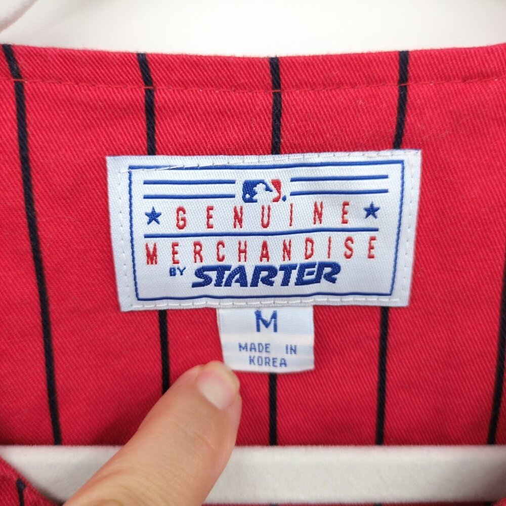 Vintage 90s Starter Houston Astros Red‎ Pinstripe Jersey Size M MLB Genuine - Picture 7 of 9
